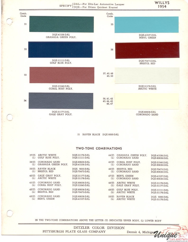 1954 Willys Paint Charts PPG 1